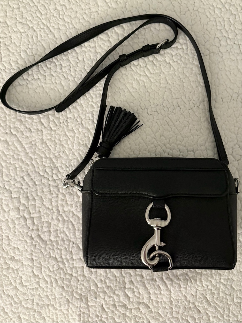Rebecca Minkoff Mini MAC Crossbody Bag in Black Leather With Silver Lock